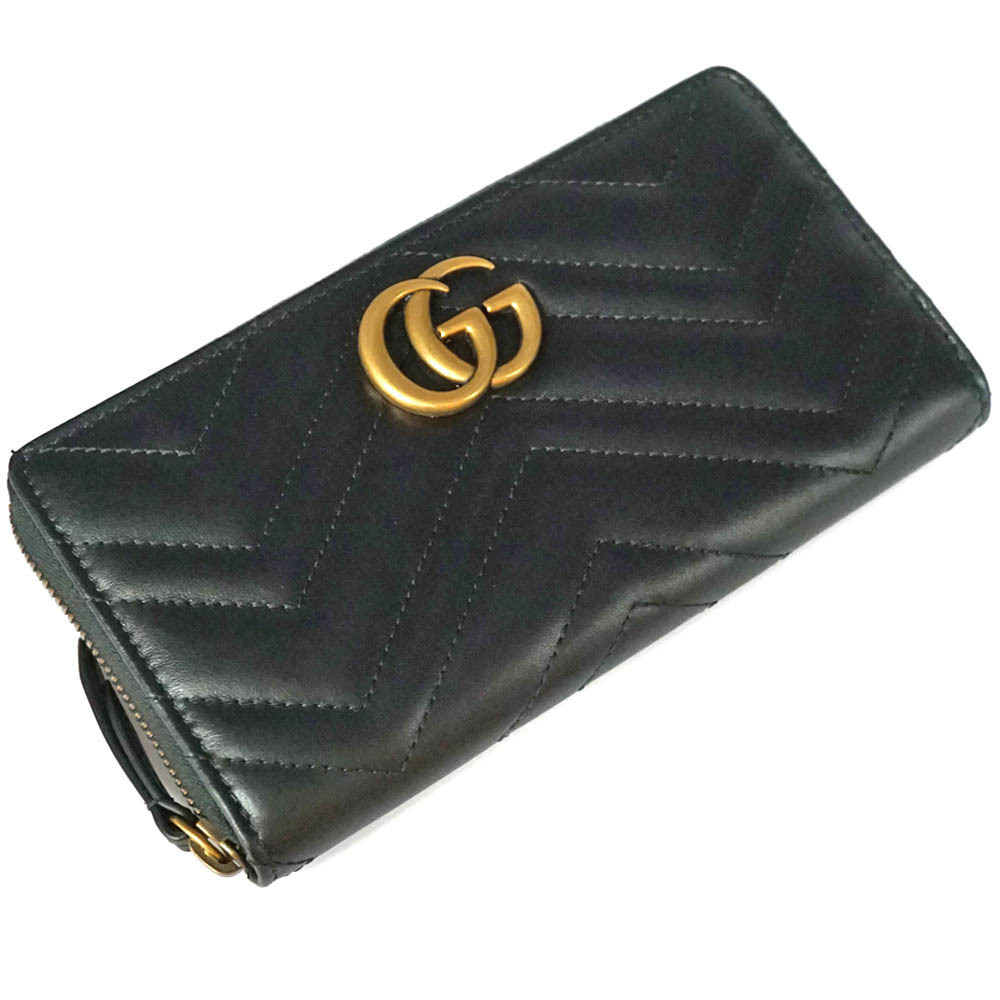 Gucci Zip Around Long Wallet GG Marmont Leather Black